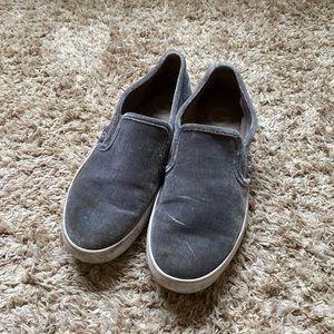 Gray velvet slip on shoes